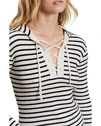 Lace Up Striped Sweater