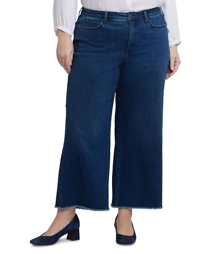 Teresa Wide Leg Ankle Jeans with Frayed Hems Ibiza Blue