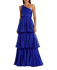 Mac Duggal One Shoulder Tiered Chiffon Gown