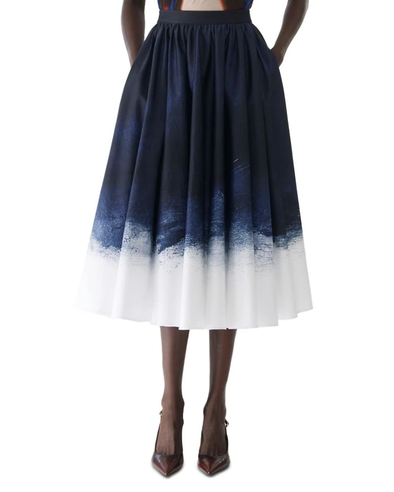 Brushed Canvas Printed Stretch Cotton Circle Skirt