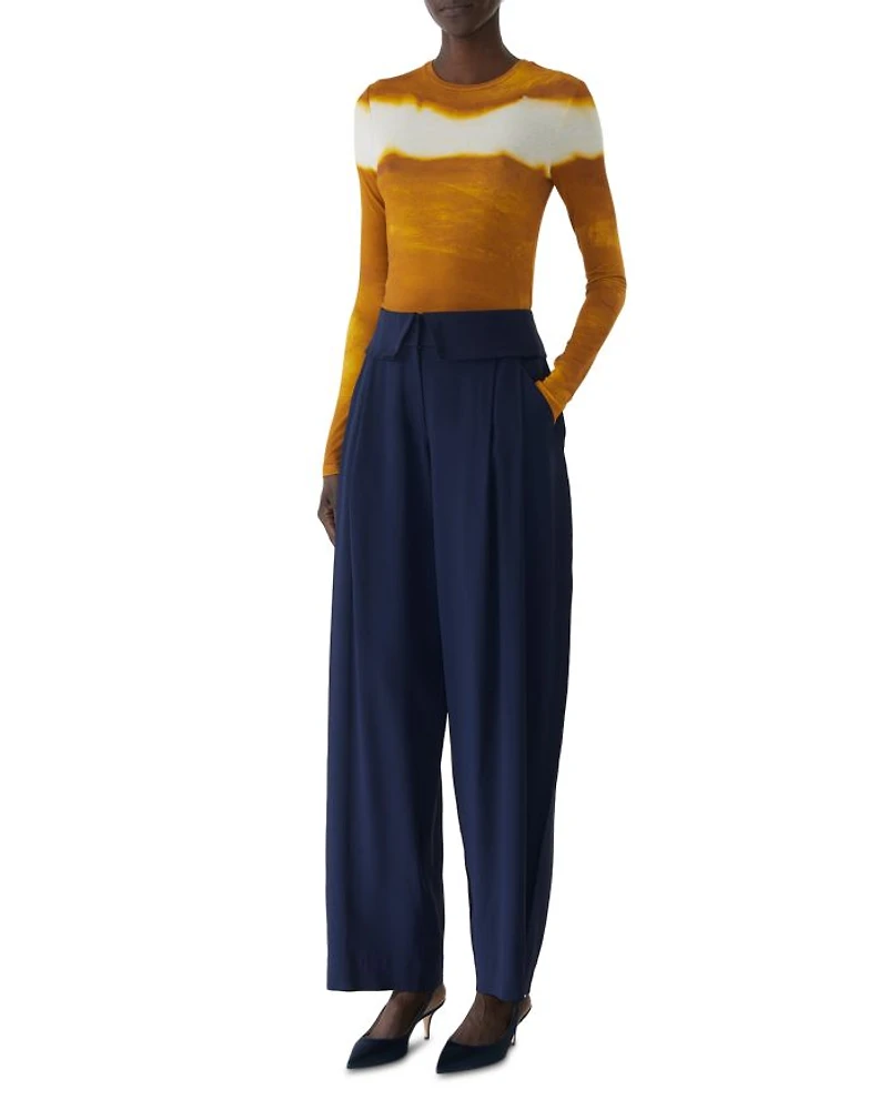 Foldover Waistband Pleated Pants