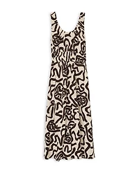 Akari Ruched Mono Print Midi Dress