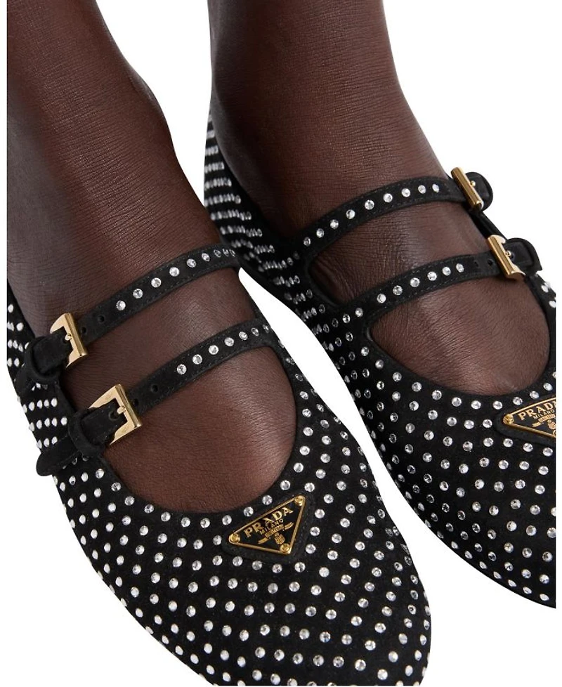 Women's Suede Ballerinas with Crystals
