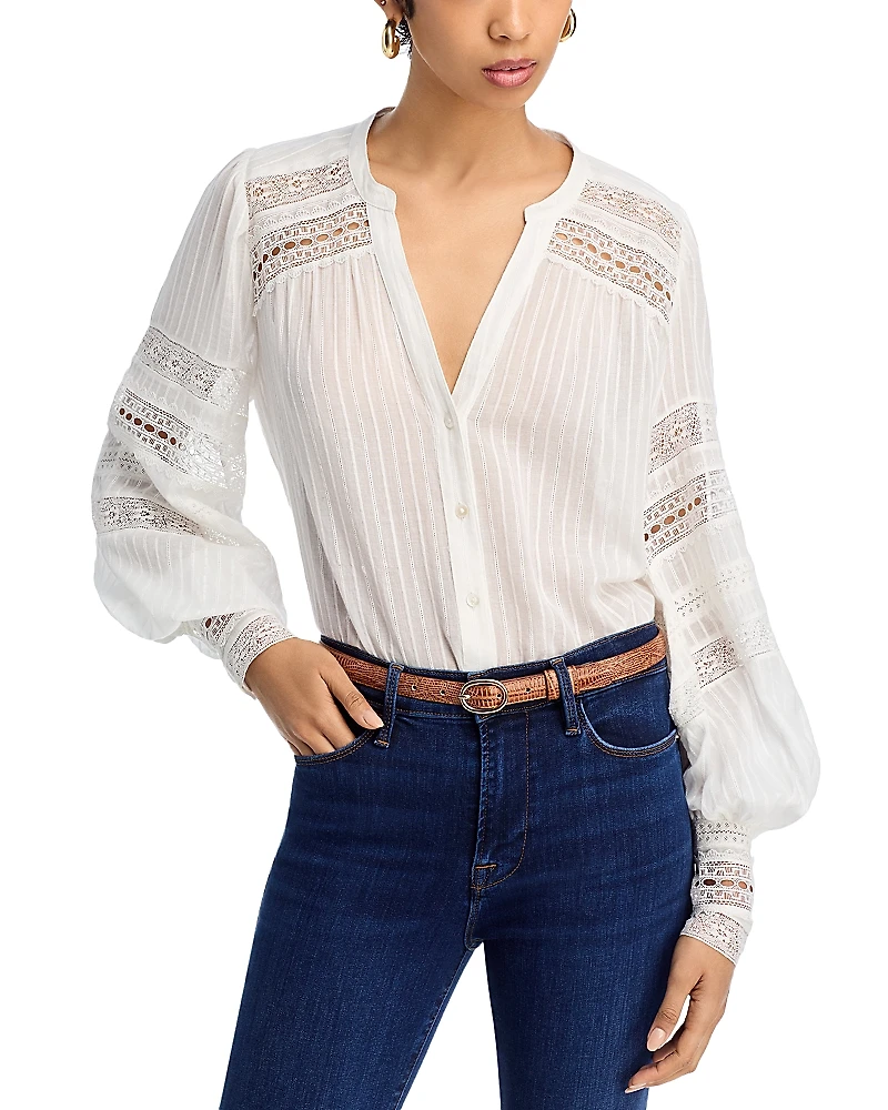 L'Agence Keira Lace Trim Blouse