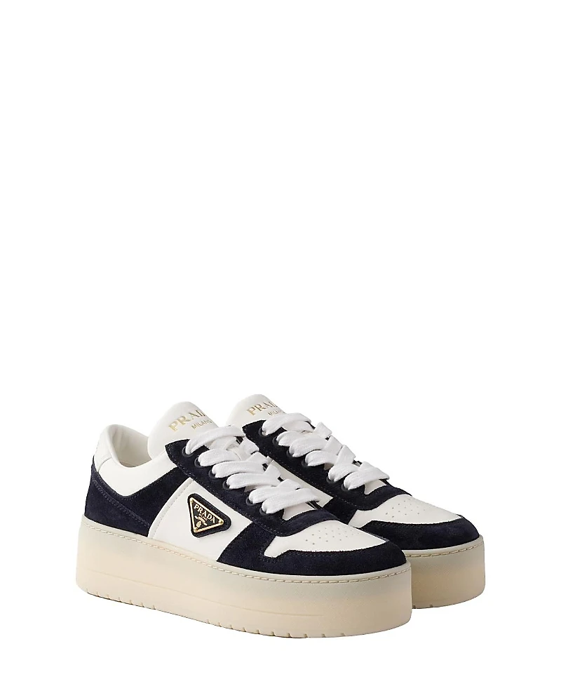 Prada Women's Downtown Bold Nappa Leather and Suede Sneakers