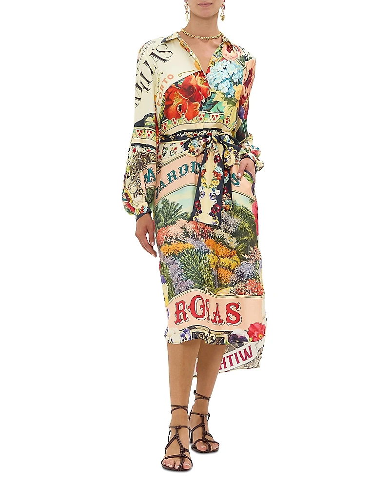 Camilla Silk Printed High Low Midi Shirtdress