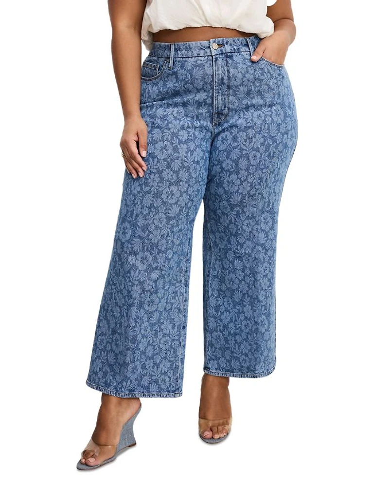 Good Waist Cropped Palazzo Jeans Hibiscus Bloom