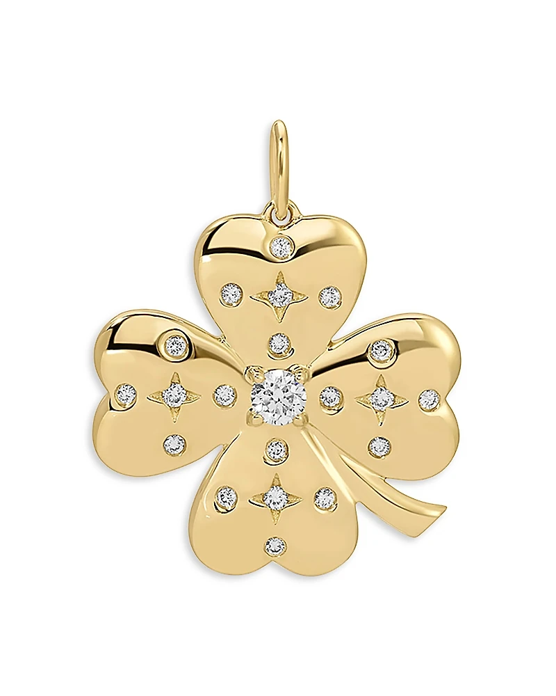 Ef Collection 14K Yellow Gold Jumbo Lucky Clover Charm with Diamonds, 0.15 tcw