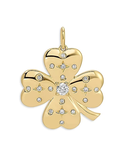 Ef Collection 14K Yellow Gold Jumbo Lucky Clover Charm with Diamonds, 0.15 tcw