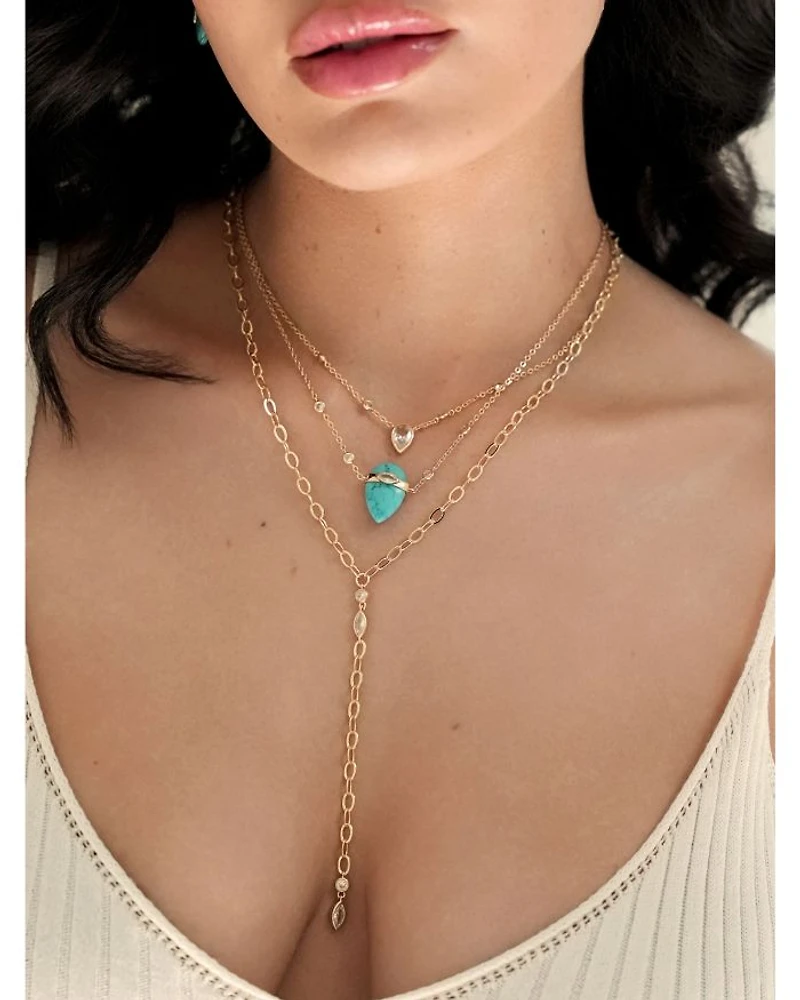 Turquoise Solstice Turquoise & Cubic Zirconia Convertible Layered Lariat Necklace, 15"-19"