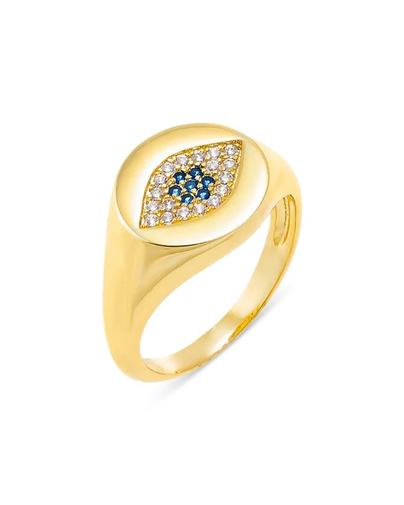 Colored Pavé Evil Eye Signet Pinky Ring