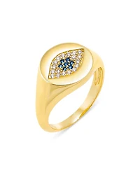 Colored Pavé Evil Eye Signet Pinky Ring