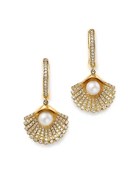 Bloomingdale's Fine Collection Freshwater Pearl & Diamond Shell Drop Earrings