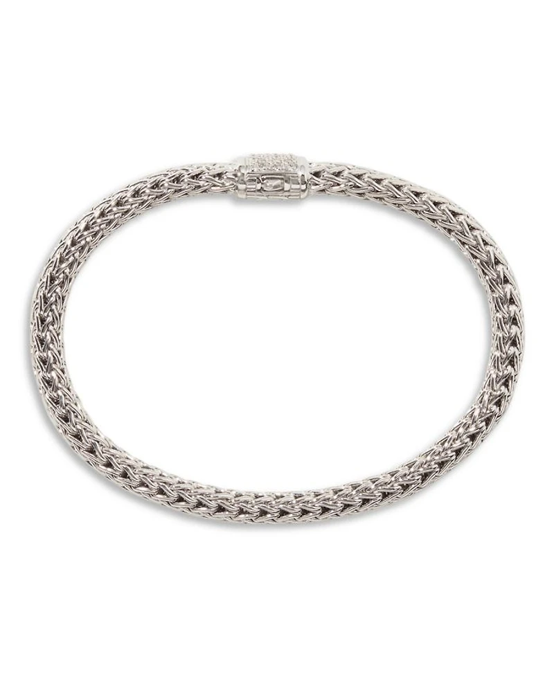 Classic Chain Sterling Silver Bracelet with Diamond Pavé