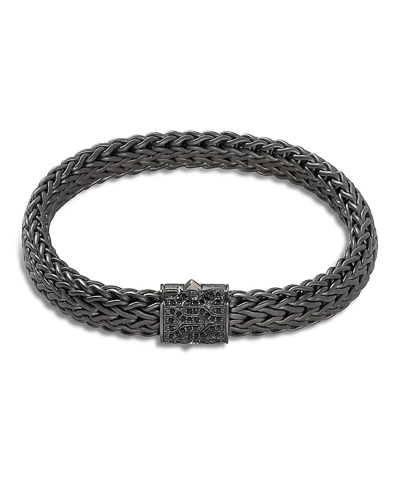 John Hardy Men's Blackened Sterling Silver Classic Chain Large Flat Link Bracelet with Black Sapphire