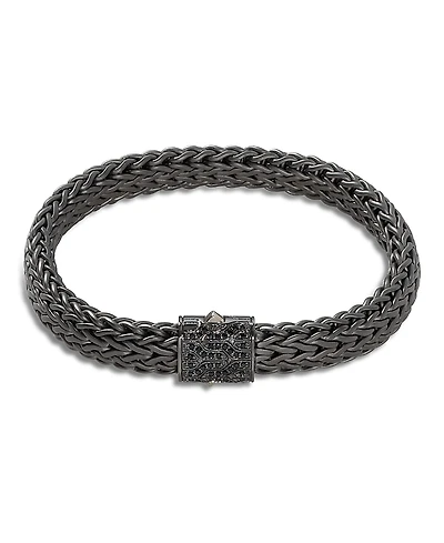John Hardy Men's Blackened Sterling Silver Classic Chain Large Flat Link Bracelet with Black Sapphire
