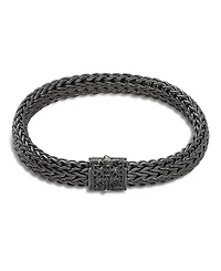 John Hardy Men's Blackened Sterling Silver Classic Chain Large Flat Link Bracelet with Black Sapphire