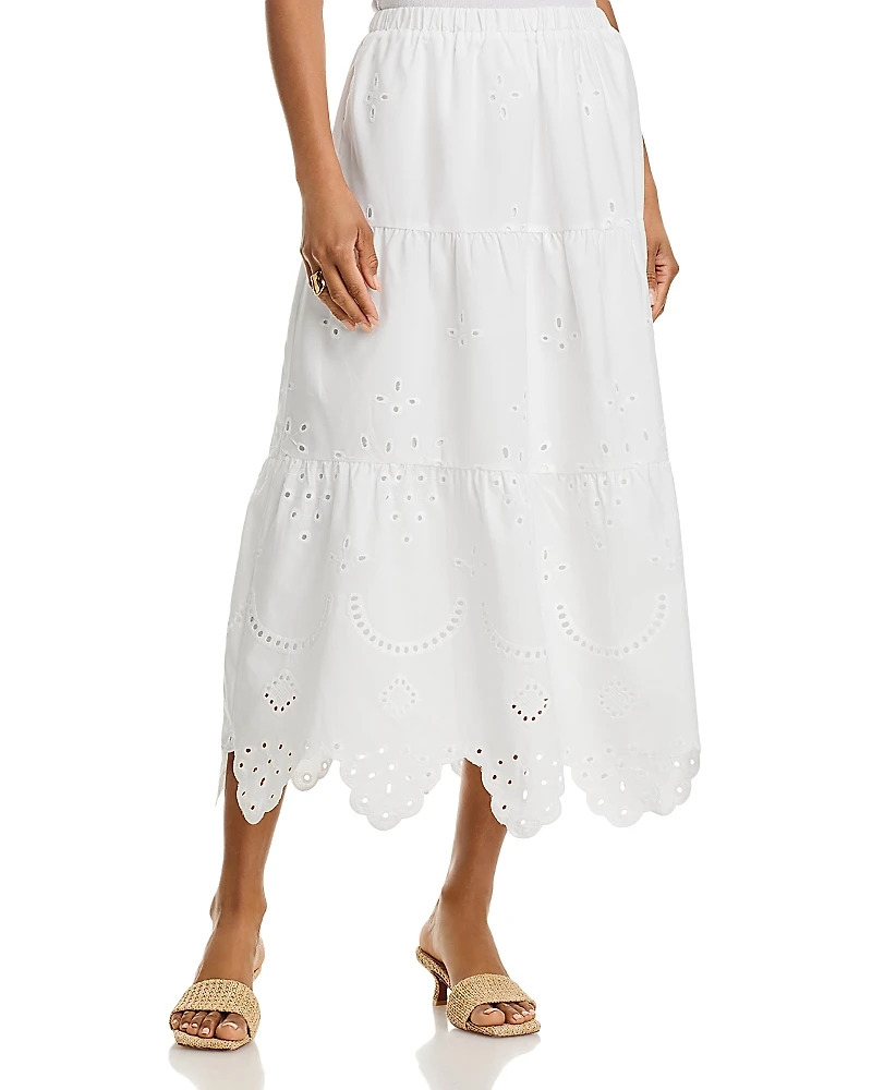 Aqua Eyelet Midi Skirt - Exclusive