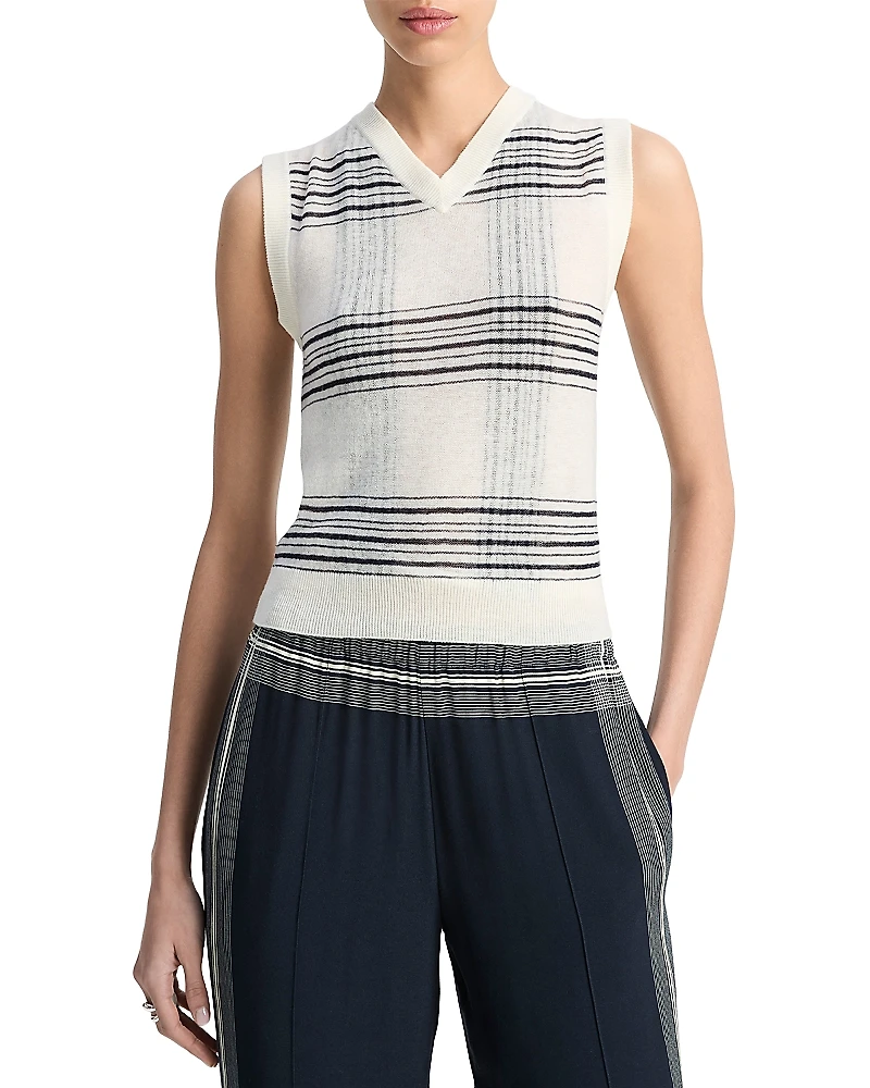 Vince Plaid V Neck Vest