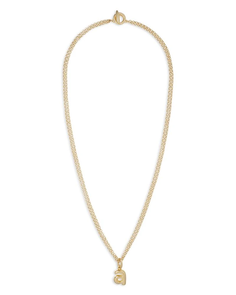 Puffy Initial Double Chain Pendant Necklace, 26"