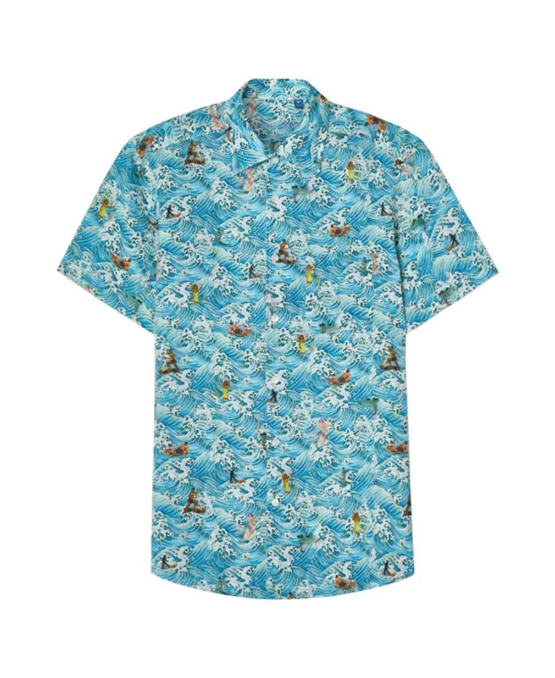 Morgan Surf Print Linen Short Sleeve Shirt
