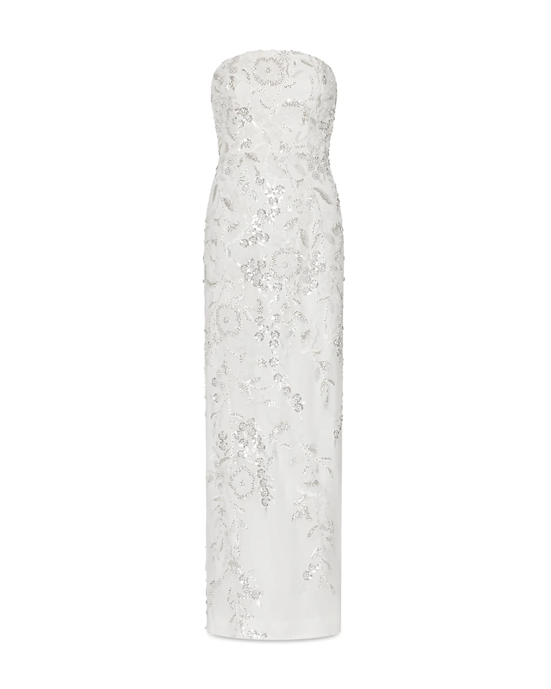 Milly Magnolia Silver Beaded Dream Sequin Maxi Dress