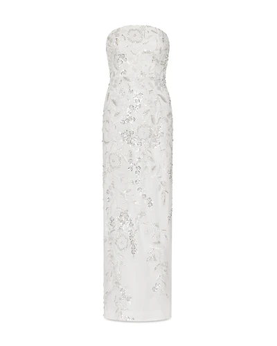 Milly Magnolia Silver Beaded Dream Sequin Maxi Dress