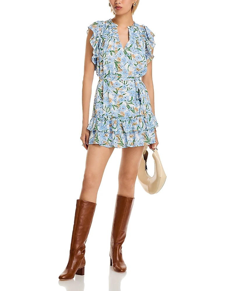 Aqua Floral Ruffle Mini Dress - Exclusive