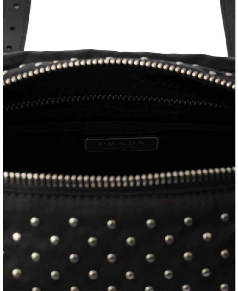 Re-Nylon Shoulder Bag with Studs