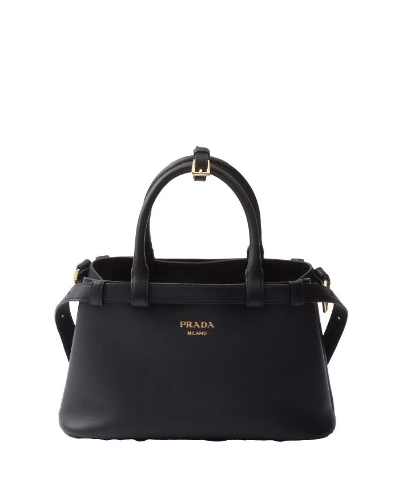 Buckle Small Leather Handbag with Double Belt