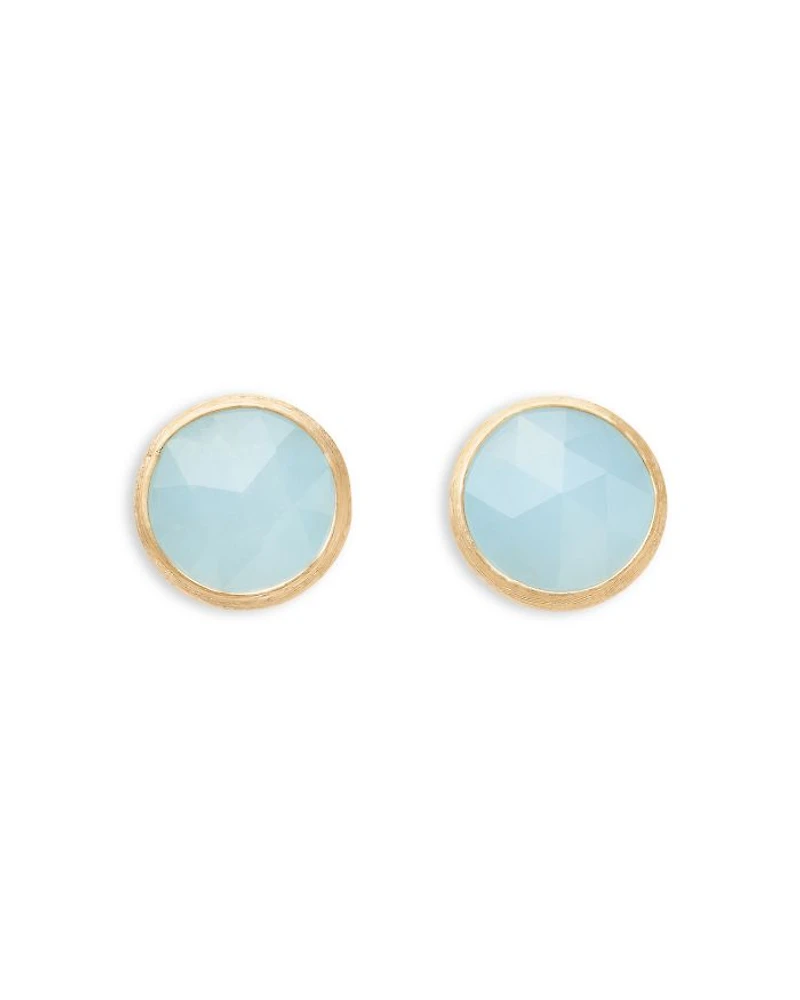 18K Yellow Gold Jaipur Color Aquamarine Oval Stud Earrings