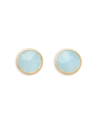 18K Yellow Gold Jaipur Color Aquamarine Oval Stud Earrings