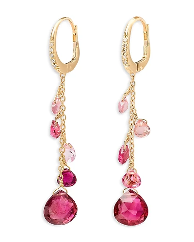 Marco Bicego 18K Yellow Gold Pink Tourmaline & Diamond Single Strand Earrings