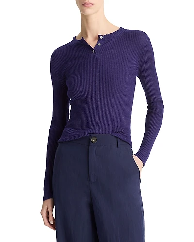 Vince Ribbed Long Sleeve Henley