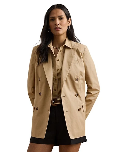 Double Breasted Cotton Twill Blazer