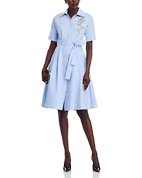 Rose Applique Cotton Button Down Dress