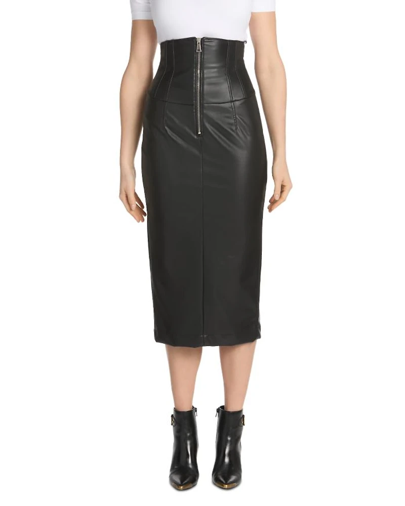 Corset Waist Faux Leather Skirt