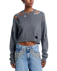 Distressed Crystal Embellished Sweater