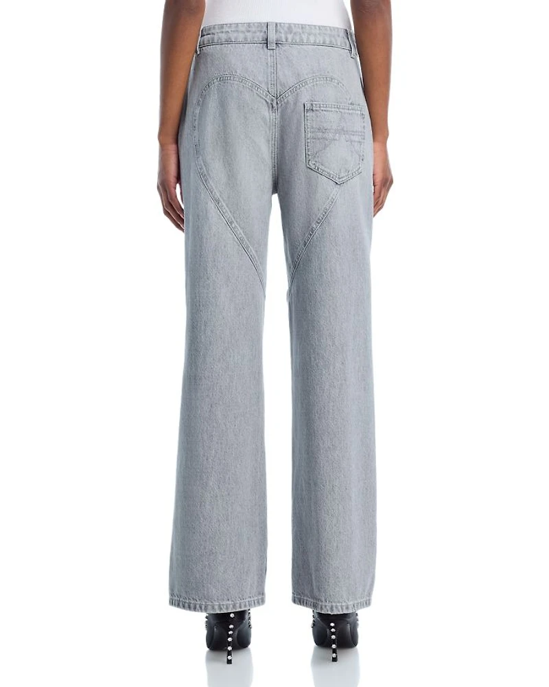 High Rise Wide Leg Jeans Light Grey