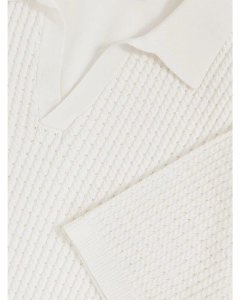 Open Collar Textured Polo Shirt