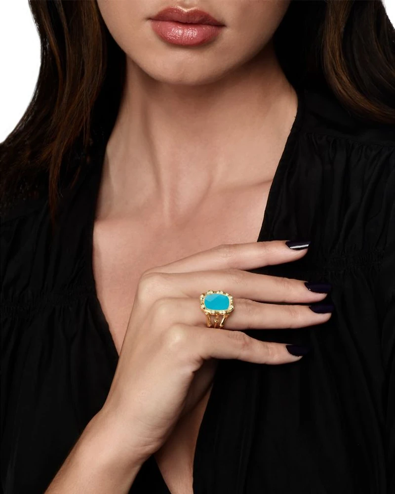 Pavé & Turquoise Bamboo Cocktail Ring