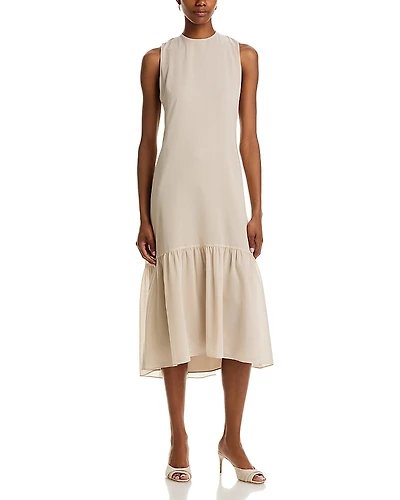 Theory Tie Neck Tiered Midi Dress