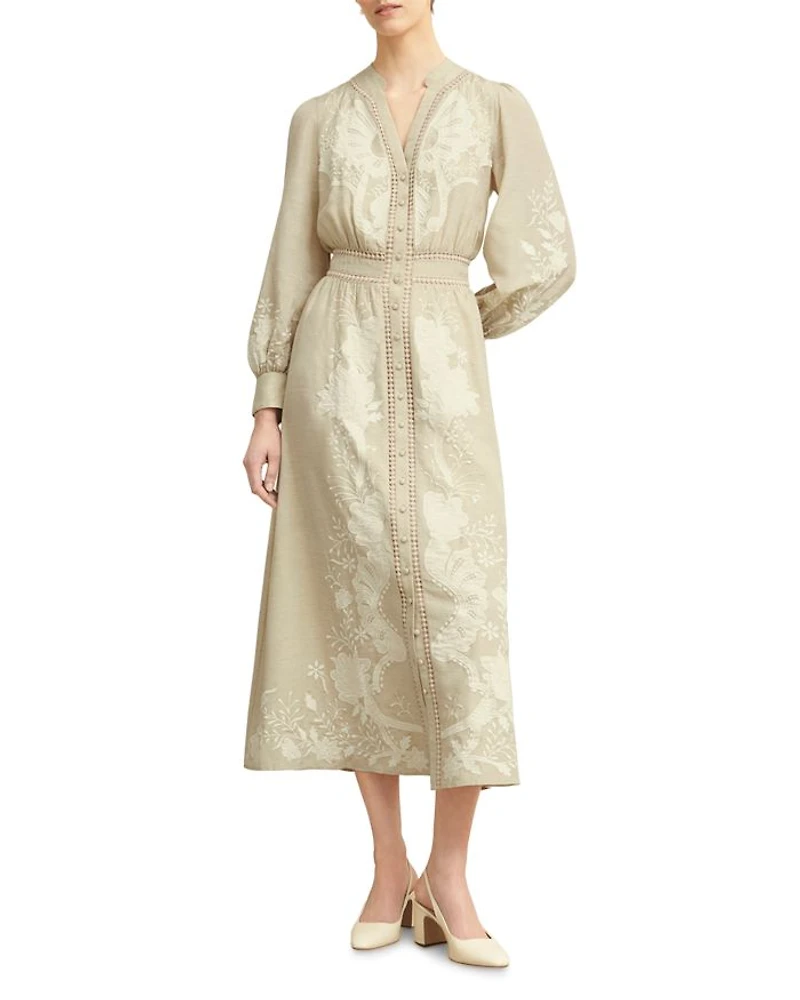 Frida Button Front Lace Trim Dress