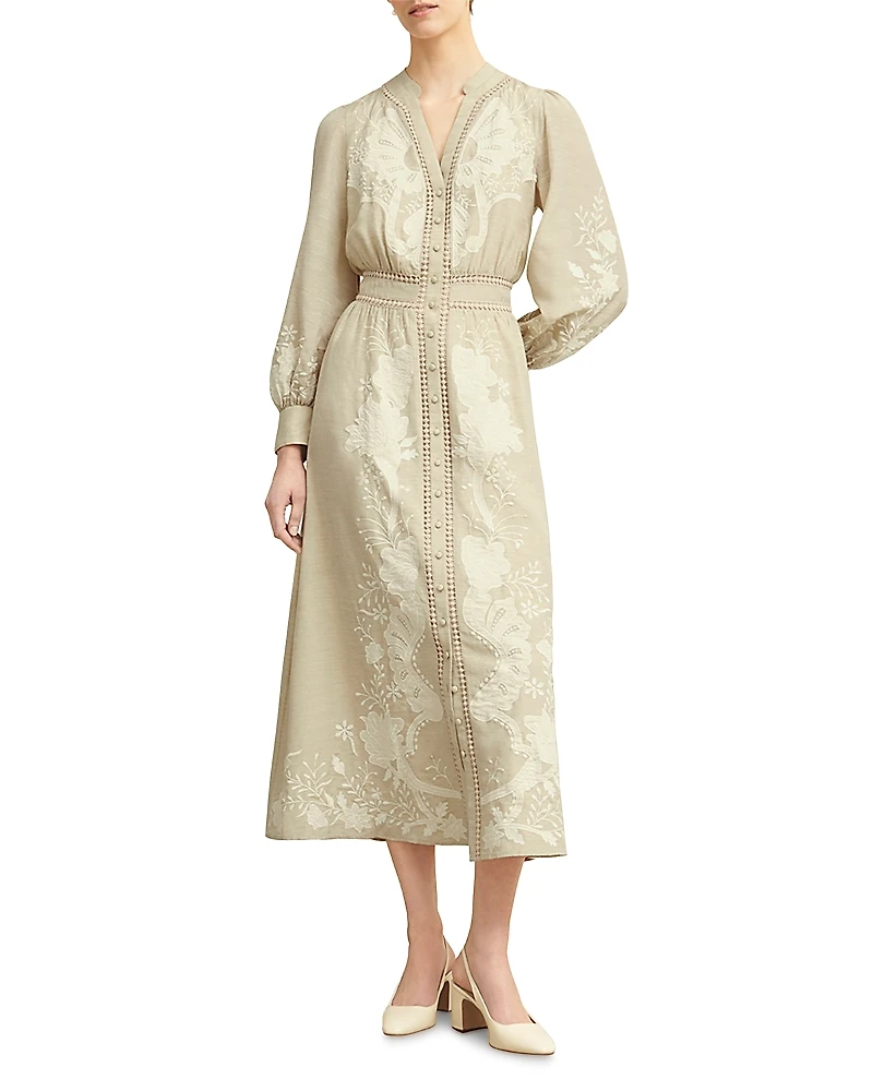 Hobbs London Frida Button Front Lace Trim Dress