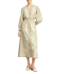 Hobbs London Frida Button Front Lace Trim Dress