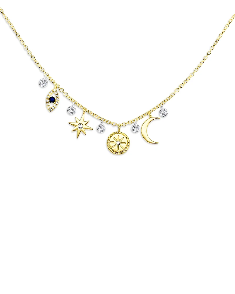 Meira T 14K Yellow Gold Diamond & Blue Sapphire Symbol Charm Necklace, 18