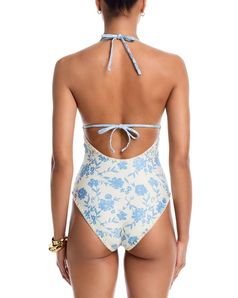 Whipstitch Trim One Piece Swimsuit