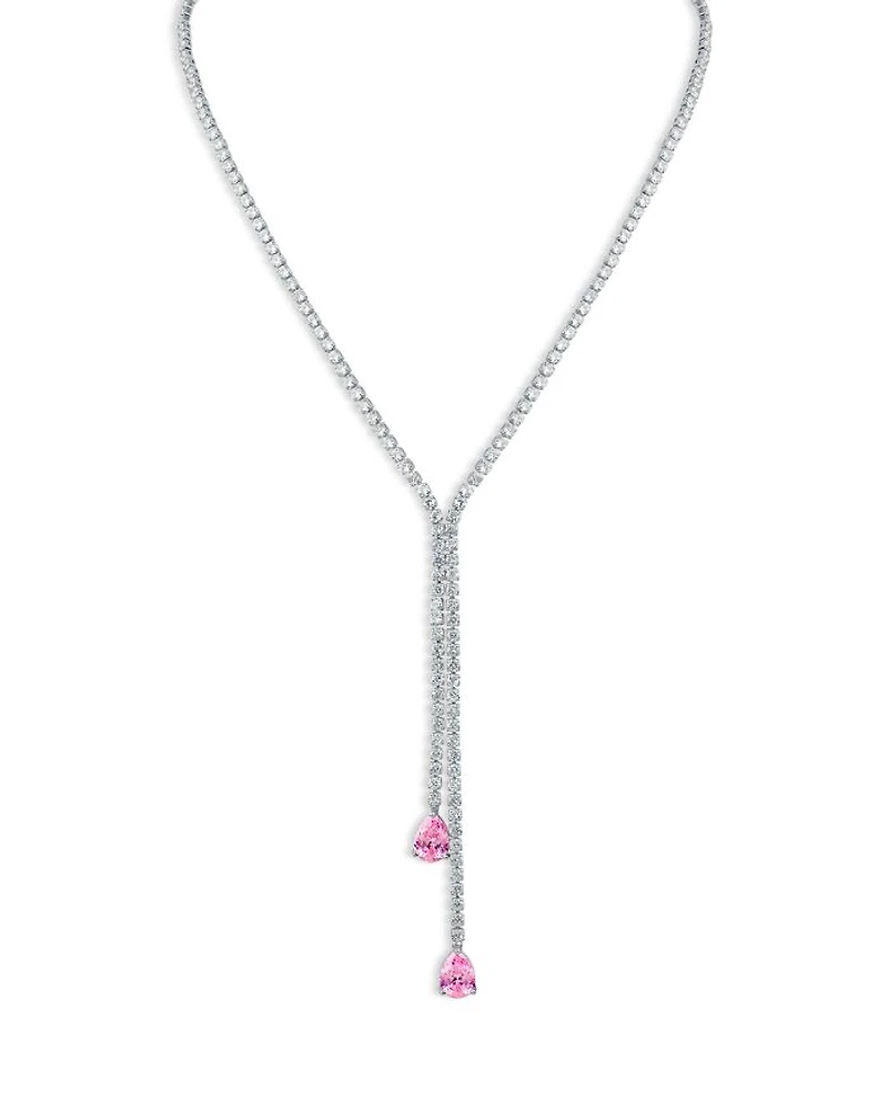Round & Pear Shaped Cubic Zirconia Lariat Necklace, 16"-19"