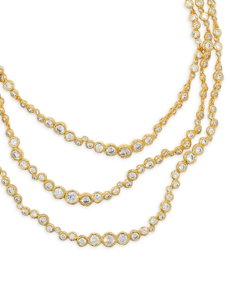 Asterales Cubic Zirconia All Around Layered Collar Necklace in 14K Gold Plated, 16"-17"