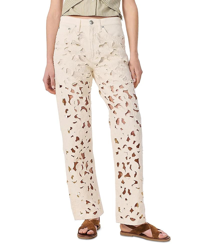 rag & bone Logan Floral Cutout High Rise Wide Leg Jeans